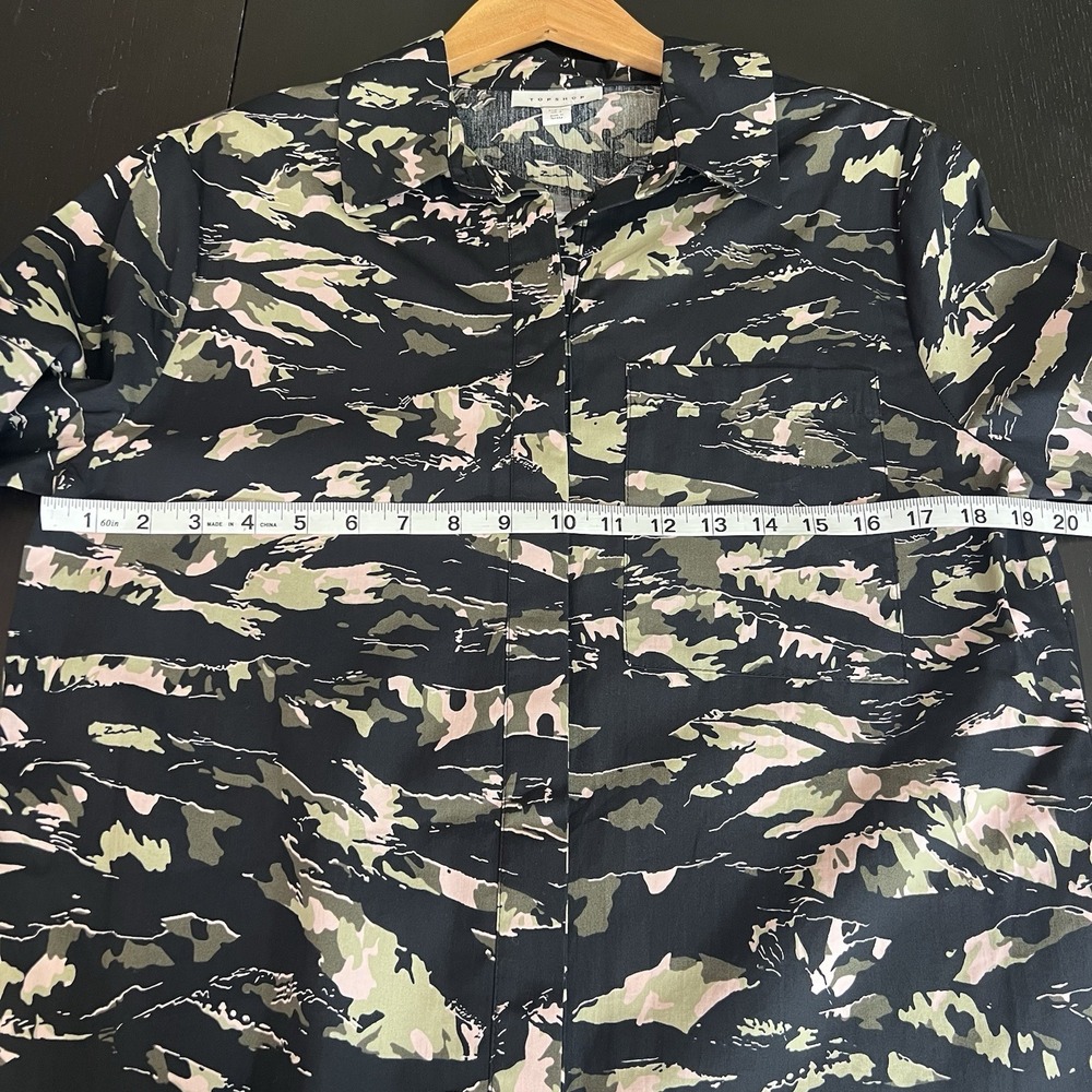 Topshop Oversized Camo Long Sleeve Button Down Shirt Size 4 Green NEW - Picture 12 of 14